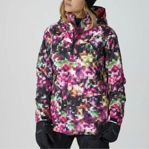 Women BURTON DRYRIDE Pink Pixilated Cadence Snowboard Hooded XXS Ski Snow Jacket